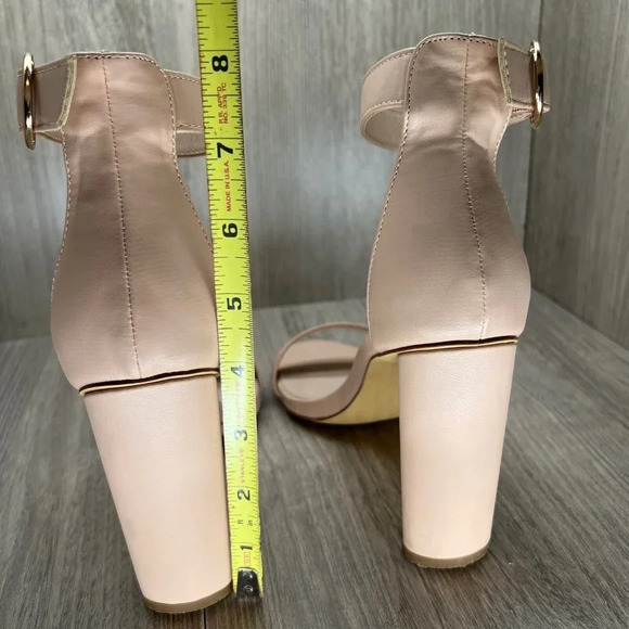 Lulus Sandals Womens Sz 9 Open Toe Ankle Strap High Heel Faux Leather Nude Beige - Picture 11 of 11